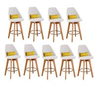 Kit 09 Banquetas Linho Bege E Almofada Sintético Amarelo - 1