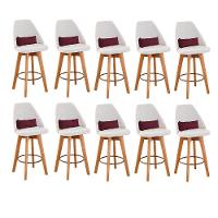 Kit 10 Banquetas Com Encosto Linho Bege E Almofada Bordô - 1