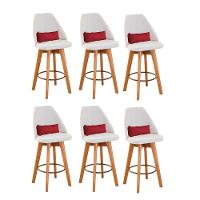 Kit 06 Banquetas Linho Bege E Almofada Vermelho - 1