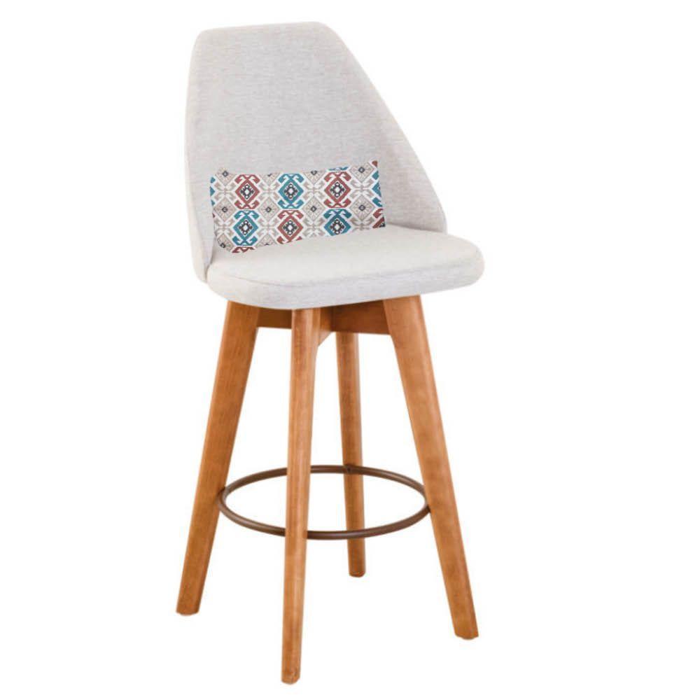 Kit 07 Banquetas Linho Bege E Almofada Mosaico - 5