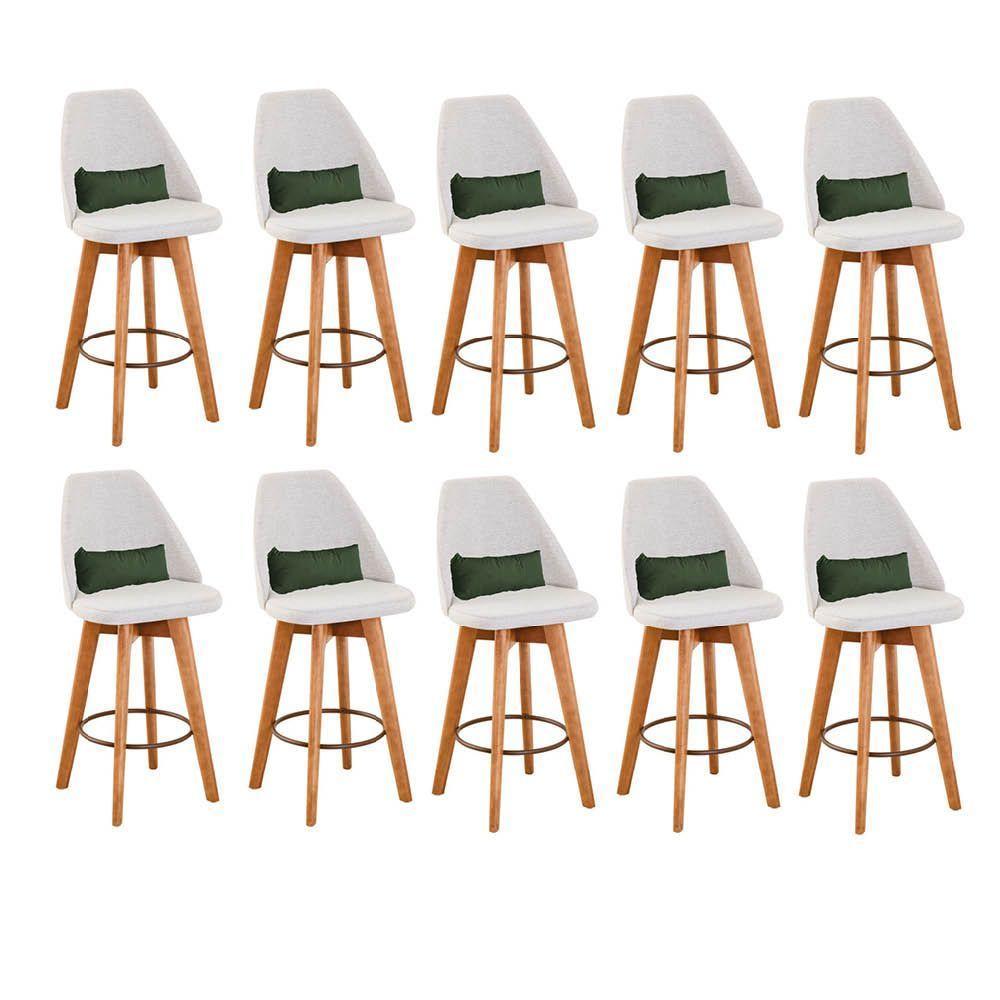 Kit 10 Banquetas Bege Claro E Almofada Suede Verde Musgo - 1