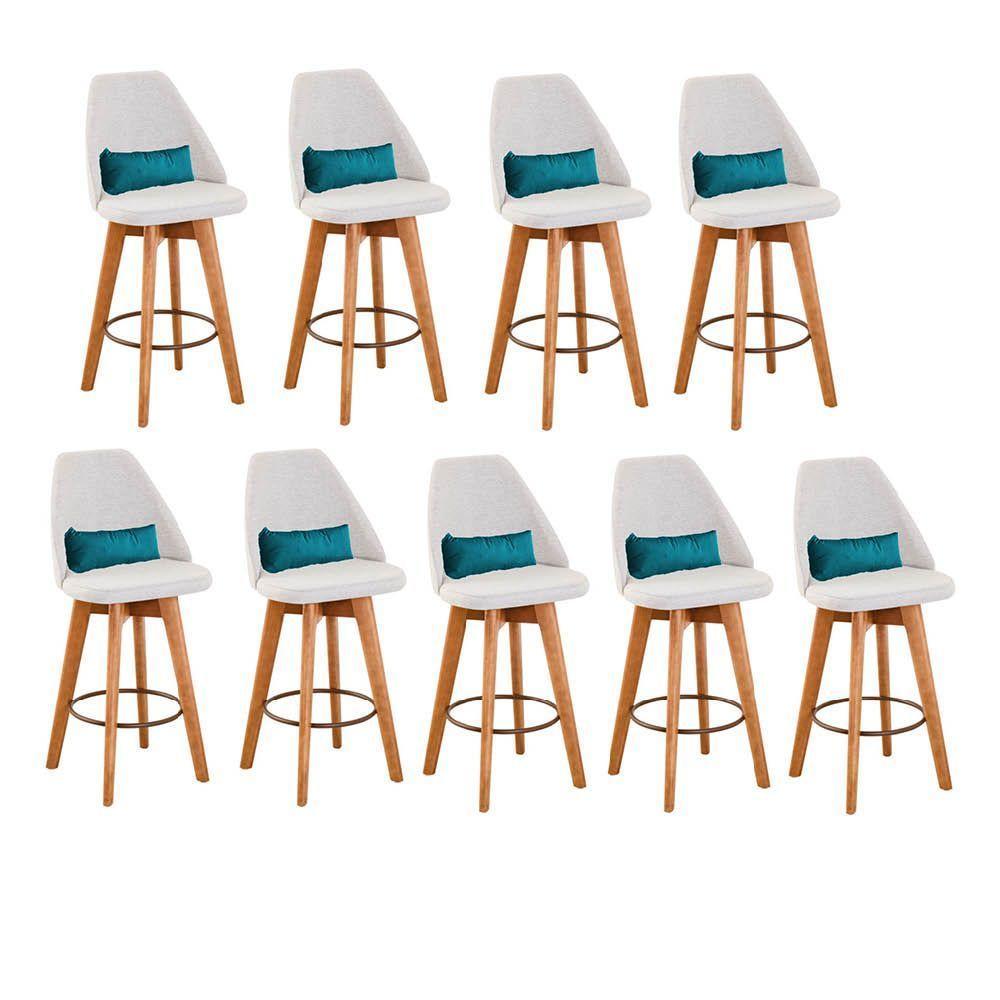 Kit 09 Banquetas Linho Bege E Almofada Suede Azul Turquesa - 1