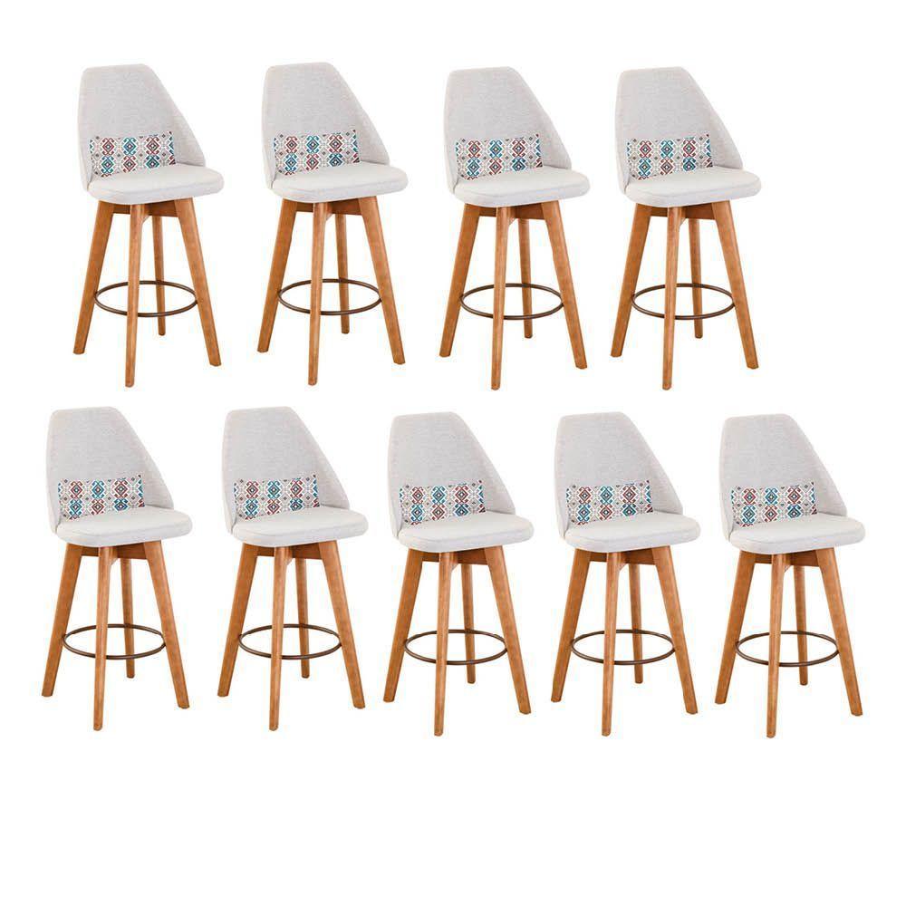 Kit 09 Banquetas Linho Bege E Almofada Mosaico - 1