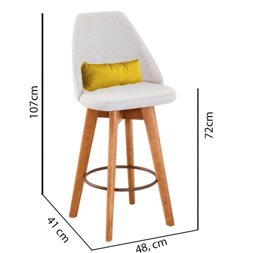 Kit 05 Banquetas Linho Bege E Almofada Sintético Amarelo - 2