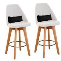 Kit 02 Banquetas Bege Claro E Almofada Suede Preto - 1