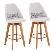 Kit 02 Banquetas Bege Claro E Almofada Flores - 1