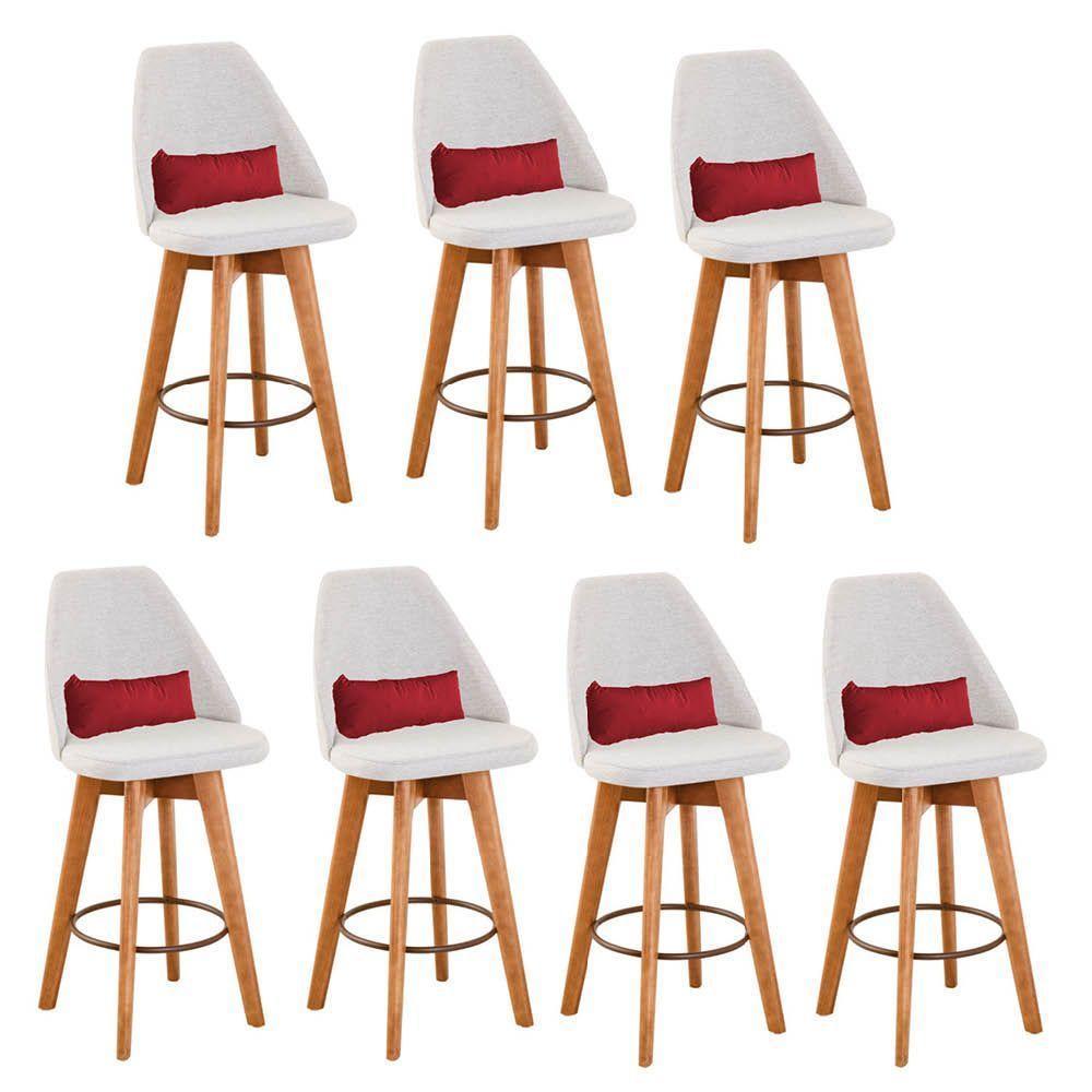 Kit 07 Banquetas Bege Claro E Almofada Suede Vermelho - 1