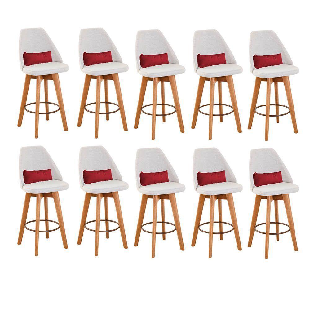 Kit 10 Banquetas Bege Claro E Almofada Suede Vermelho - 1