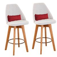 Kit 02 Banquetas Bege Claro E Almofada Suede Vermelho - 1