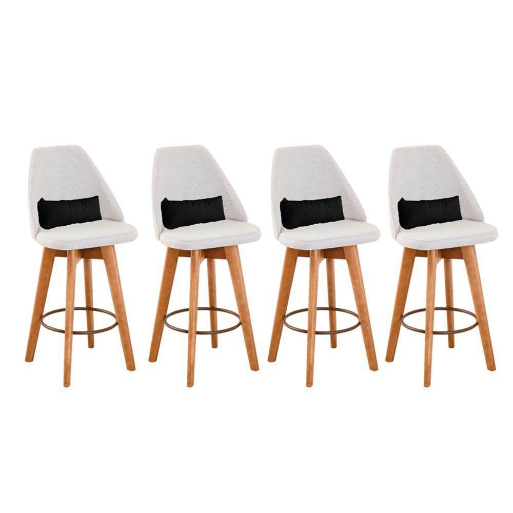 Kit 04 Banquetas Linho Bege E Almofada Suede Preto - 1