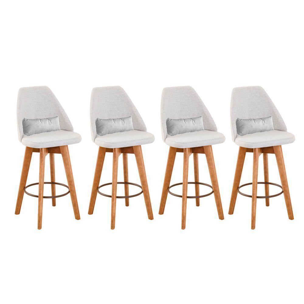 Kit 04 Banquetas Linho Bege E Almofada Suede Branco - 1