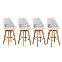 Kit 04 Banquetas Linho Bege E Almofada Suede Branco - 1