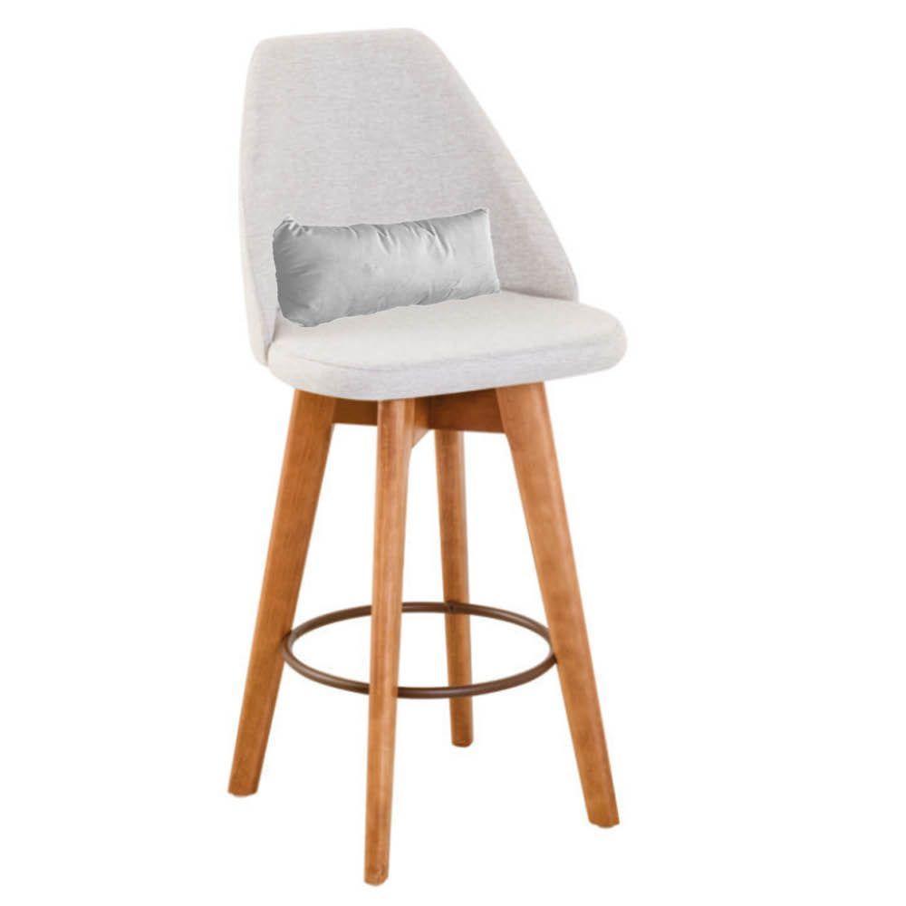 Kit 06 Banquetas Linho Bege E Almofada Sintético Branco - 5