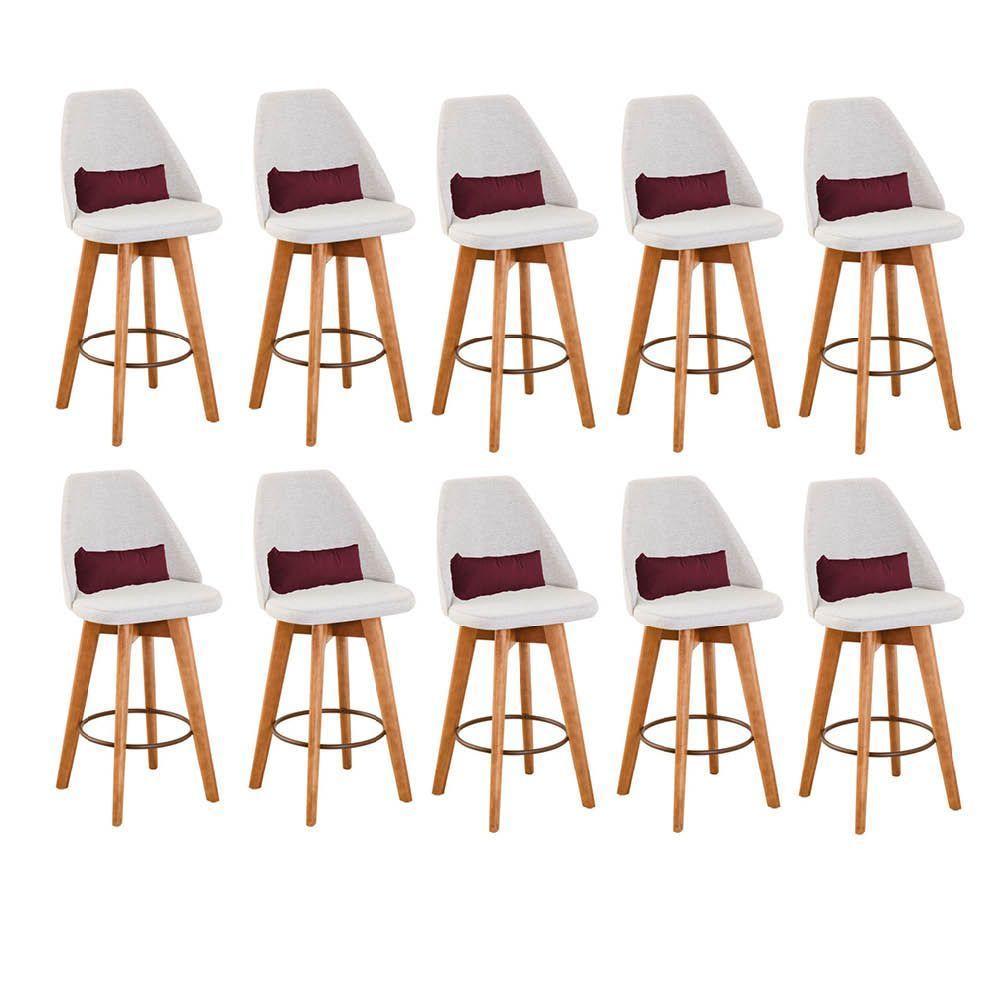 Kit 10 Banquetas Linho Bege E Almofada Suede Bordô - 1