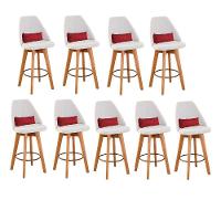 Kit 09 Banquetas Linho Bege E Almofada Suede Vermelho - 1