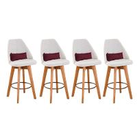 Kit 04 Banquetas Bege Claro E Almofada Corino Bordô - 1