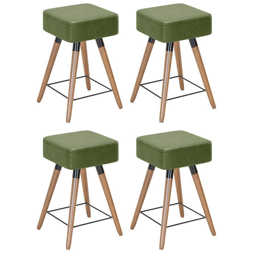 Kit 04 Banquetas Baixas 50x32cm Com Pés Palito Corano Verde - 1