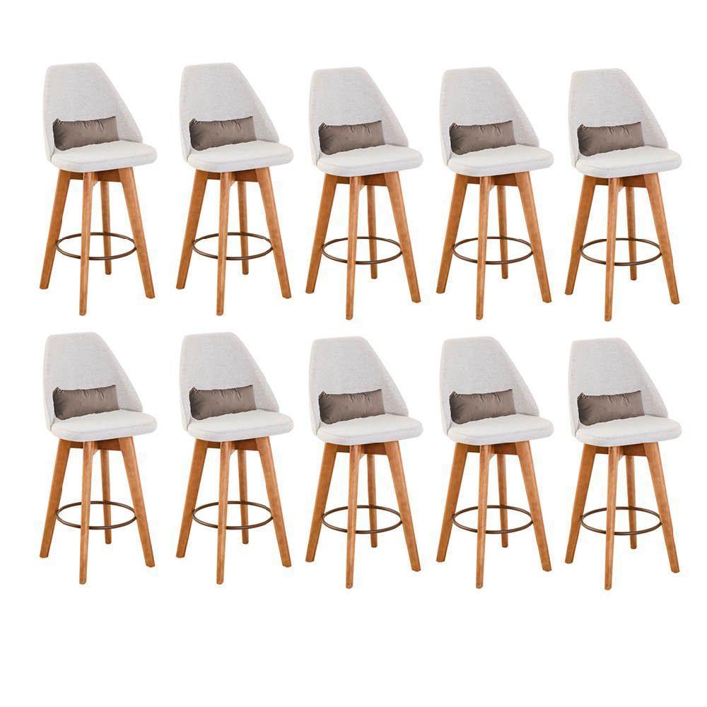 Kit 10 Banquetas Linho Bege E Almofada Suede Bege - 1