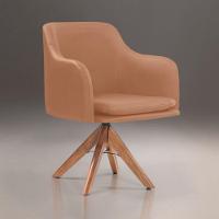 Poltrona Messina em Couro e Base Giratória Madeira Caramelo - 1