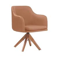 Poltrona Messina em Couro e Base Giratória Madeira Caramelo - 2