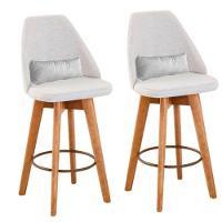 Kit 02 Banquetas Linho Bege E Almofada Suede Branco - 1