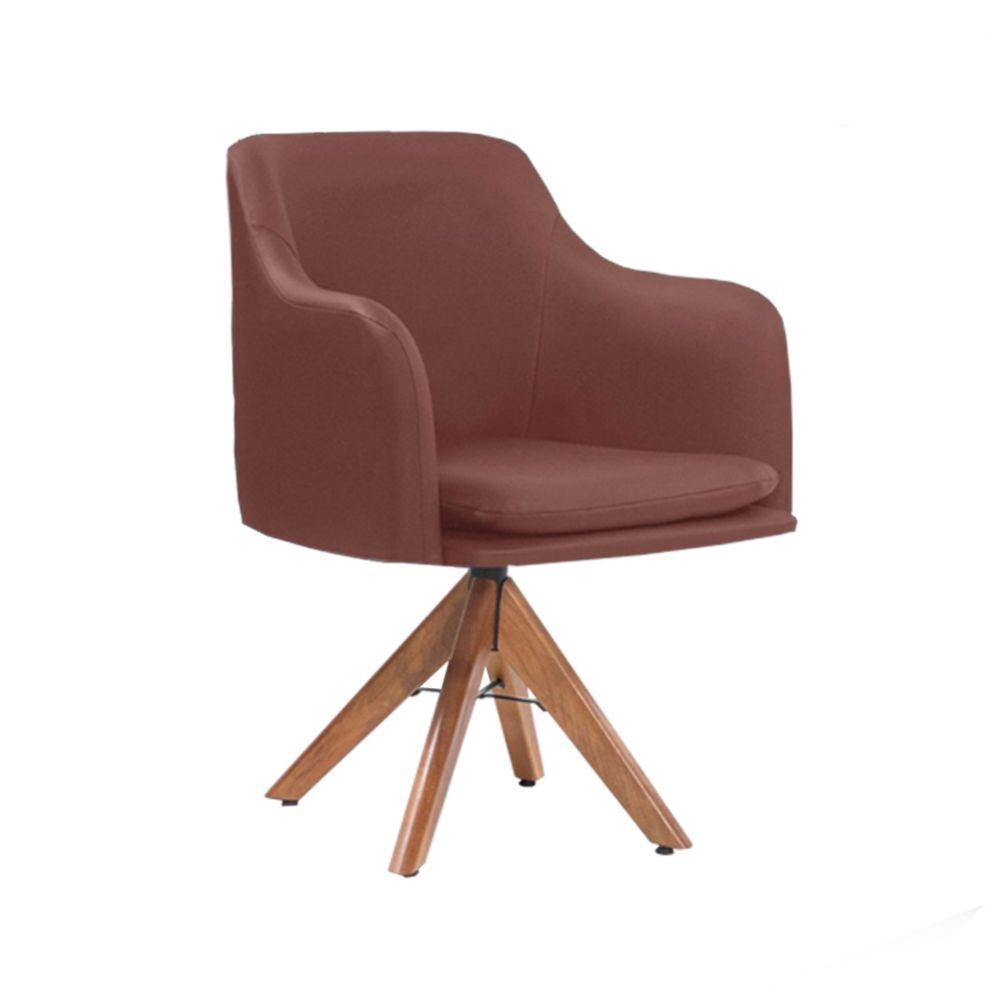 Poltrona Messina em Couro e Base Giratória Madeira Havana - 2