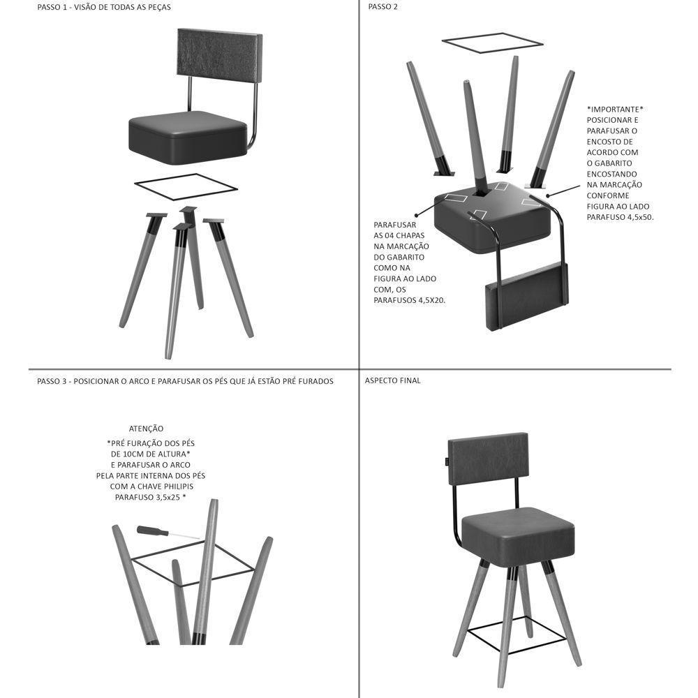 Banqueta Cadeira 73cm Com Encosto Corano Preto - Desk Design - 2
