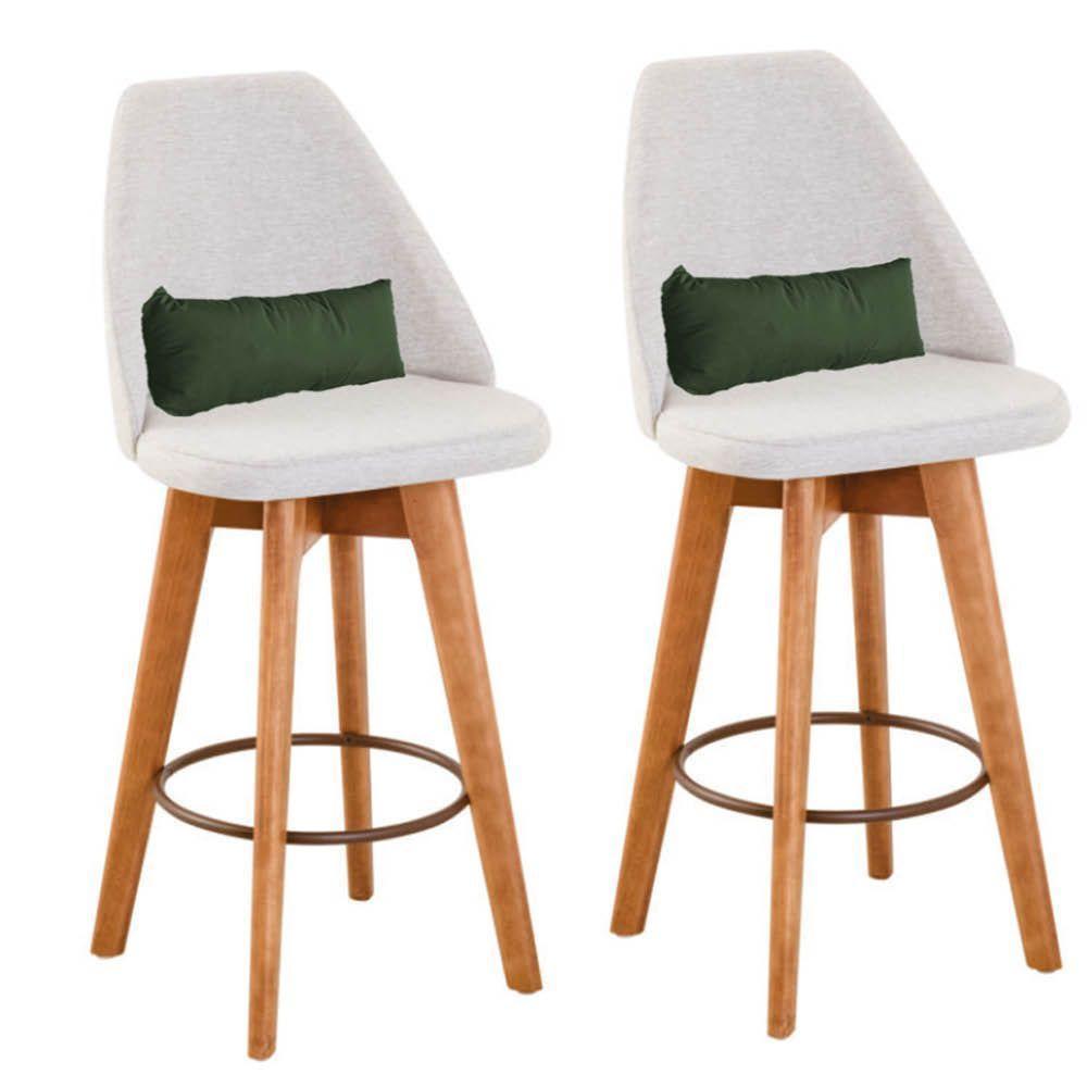 Kit 02 Banquetas Bege Claro E Almofada Suede Verde Musgo - 1