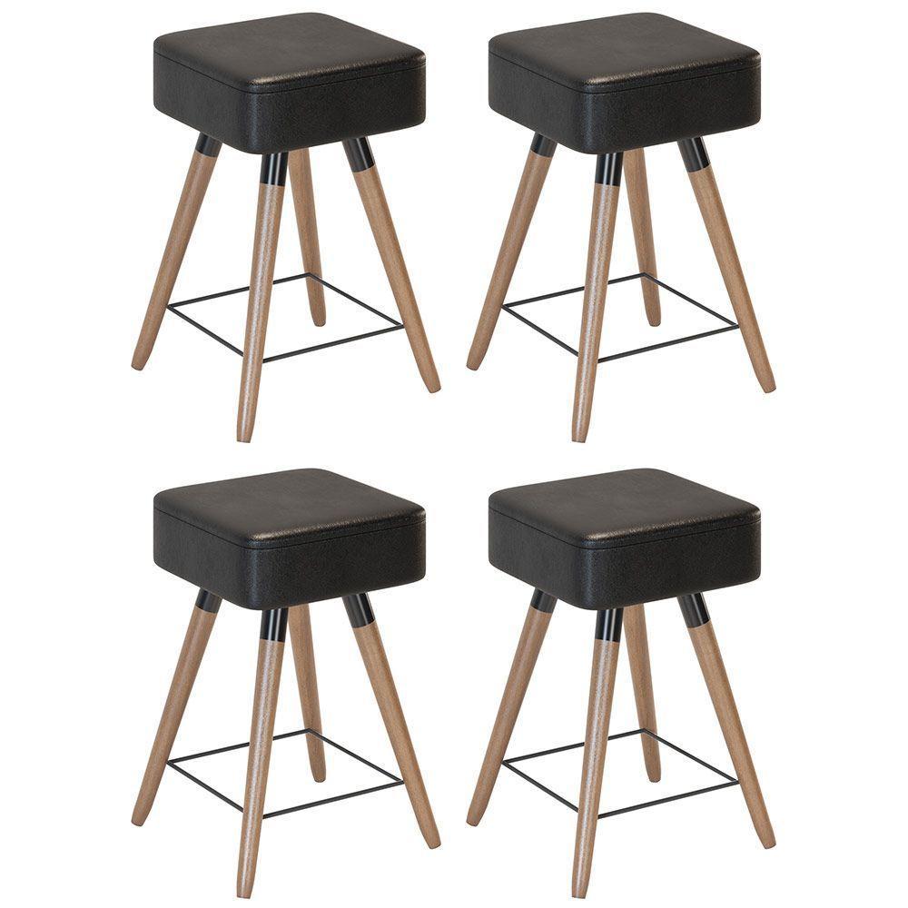 Kit 04 Banquetas Baixas 50x32cm Com Pés Palito Corano Preto - 1