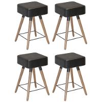 Kit 04 Banquetas Baixas 50x32cm Com Pés Palito Corano Preto - 1