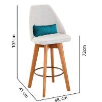 Kit 05 Banquetas Linho Bege E Almofada Suede Azul Turquesa - 5