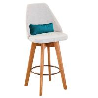 Kit 05 Banquetas Linho Bege E Almofada Suede Azul Turquesa - 8