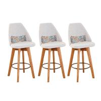 Kit 03 Banquetas Linho Bege E Almofada Folhas - 1