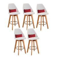 Kit 05 Banquetas Bege Claro E Almofada Corino Vermelho - 1