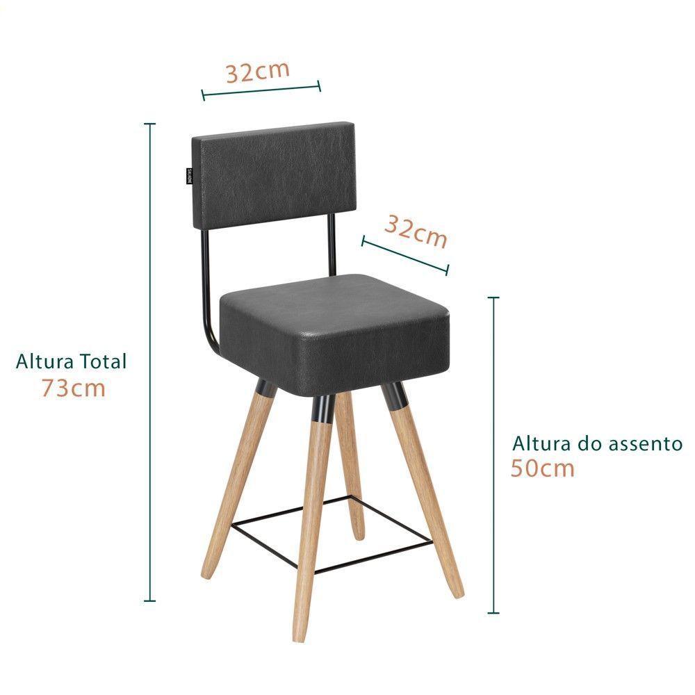Kit 04 Banquetas Cadeiras 73cm Com Encosto Corano Preto - 3