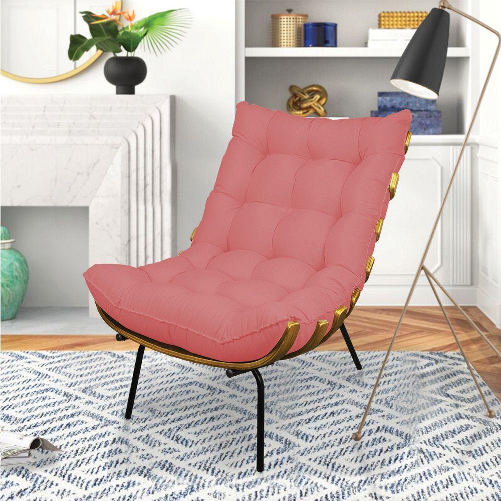 Poltrona Costela Linho Whiski Rose A106 Base de Metal - 7