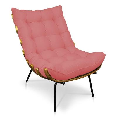 Poltrona Costela Linho Whiski Rose A106 Base de Metal