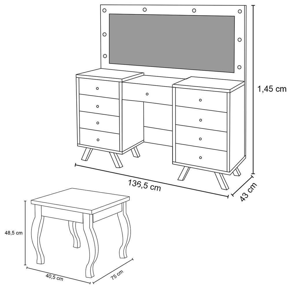 Penteadeira 8 Gavetas E Porta Joias Com Banqueta Branco - 2