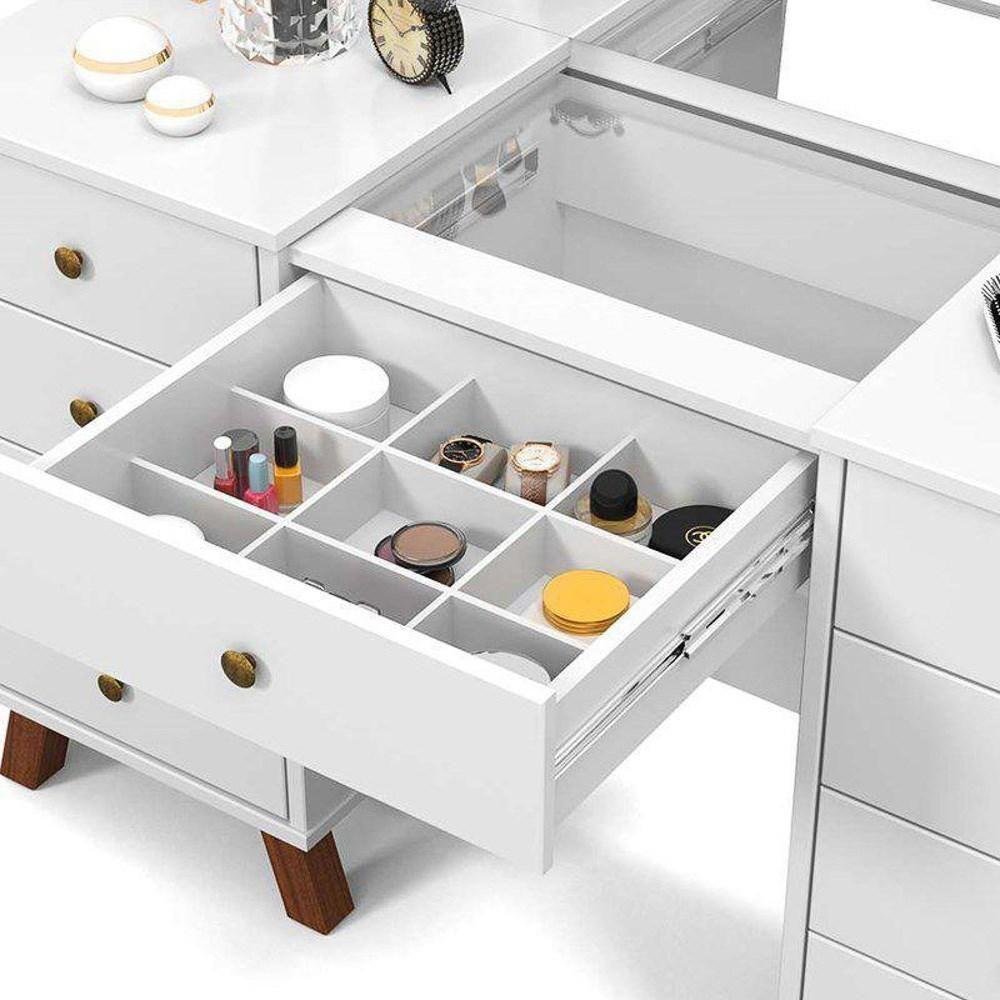 Penteadeira 8 Gavetas E Porta Joias Com Banqueta Branco - 3