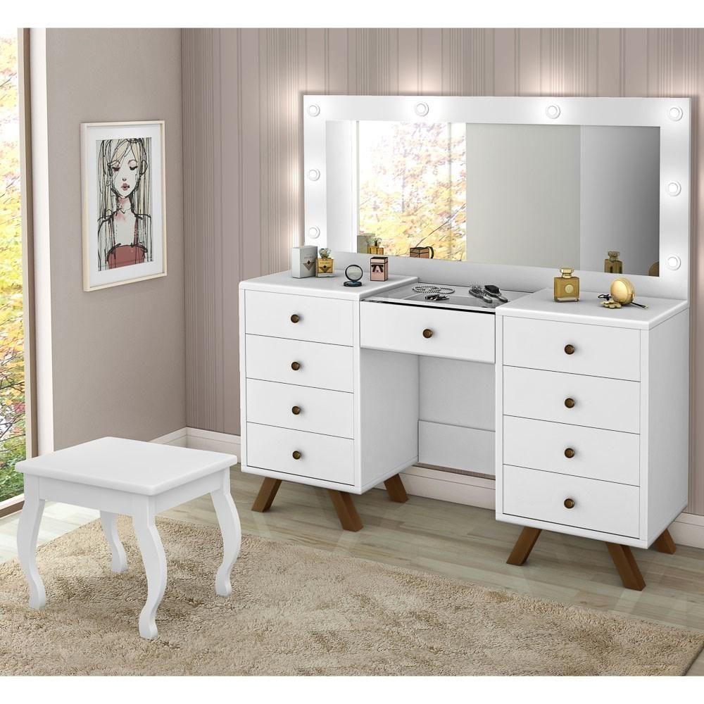 Penteadeira 8 Gavetas E Porta Joias Com Banqueta Branco - 4