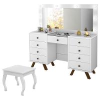 Penteadeira 8 Gavetas E Porta Joias Com Banqueta Branco - 1
