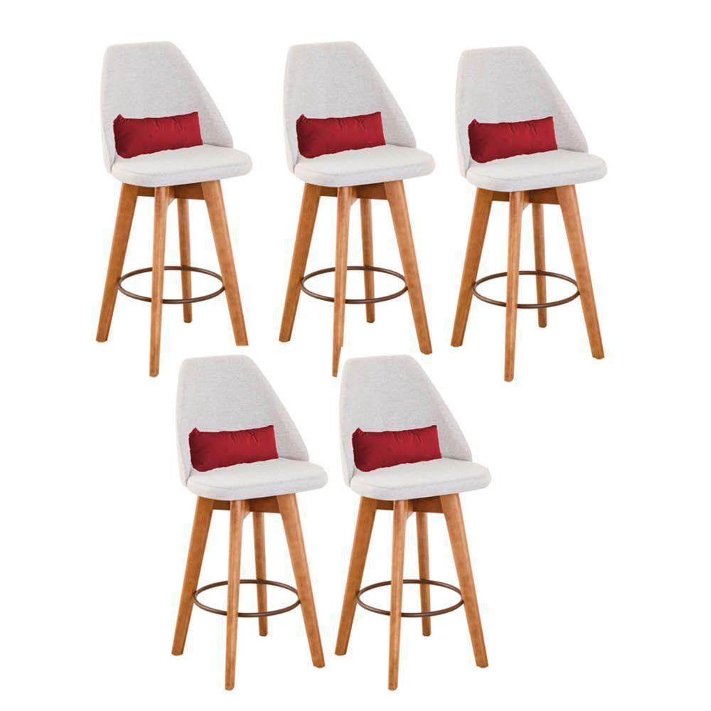 Kit 05 Banquetas Bege Claro E Almofada Suede Vermelho - 1