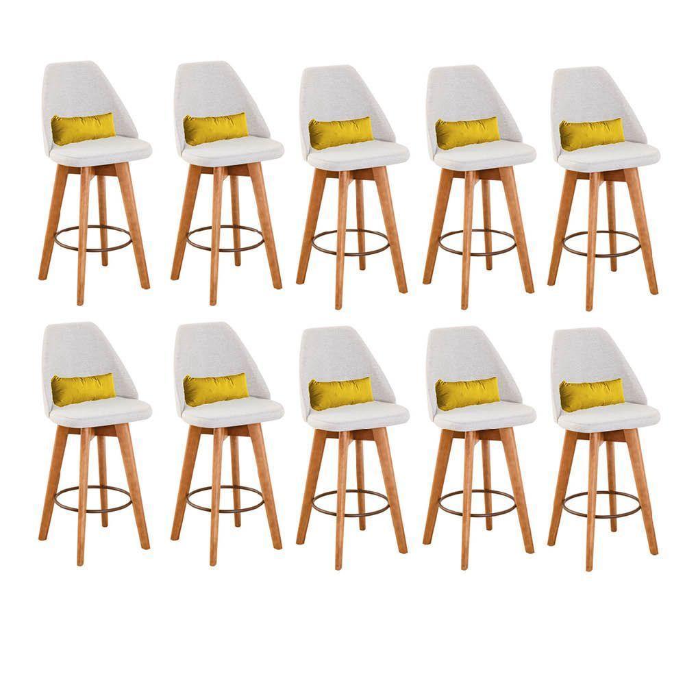 Kit 10 Banquetas Bege Claro E Almofada Corino Amarelo - 1