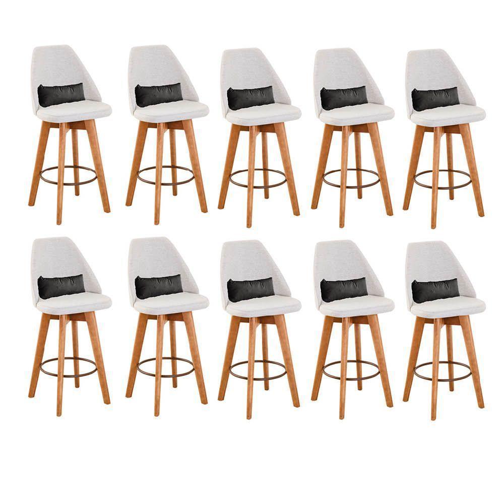 Kit 10 Banquetas Com Encosto Linho Bege E Almofada Cinza - 1