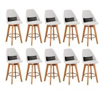 Kit 10 Banquetas Com Encosto Linho Bege E Almofada Cinza - 1