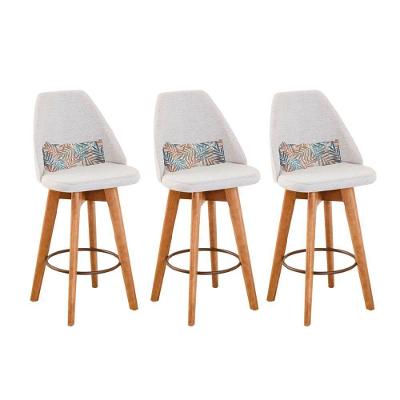 Kit 03 Banquetas Bege Claro E Almofada Folhas