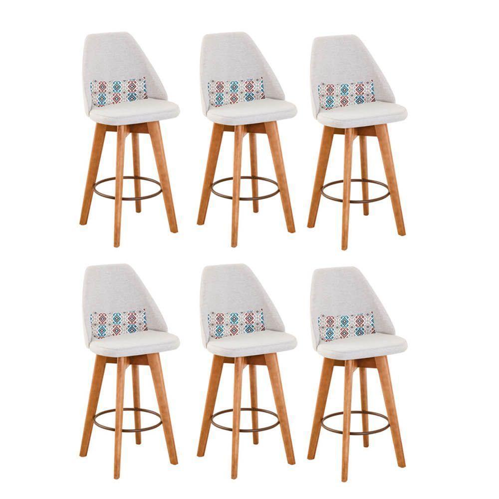 Kit 06 Banquetas Linho Bege E Almofada Mosaico - 1