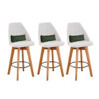 Kit 03 Banquetas Linho Bege E Almofada Suede Verde Musgo - 1