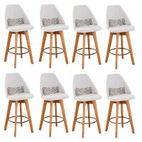 Kit 08 Banquetas Linho Bege E Almofada Folhas - 1