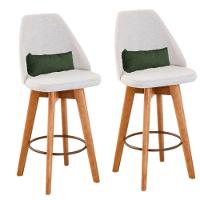 Kit 02 Banquetas Linho Bege E Almofada Suede Verde Musgo - 1